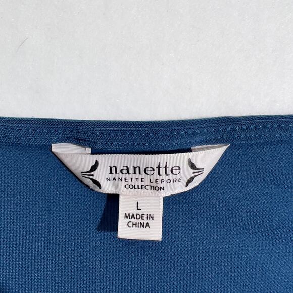 Nanette Lepore Collection Blouse Woman L Blue Zipper Exposed Shoulder 3/4 Sleeve - Picture 2 of 9